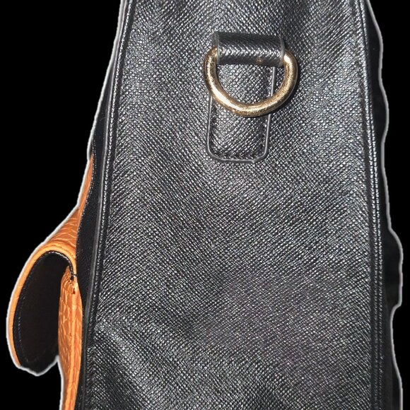 two-tone black frame tan crocodile-embossed structured satchel - Picture 5 of 6